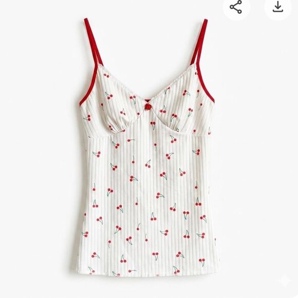 Vintage Tops - Y2K Aesthetic babydoll Cherry Print Ribbed Lace Trim Cami Top - Size S